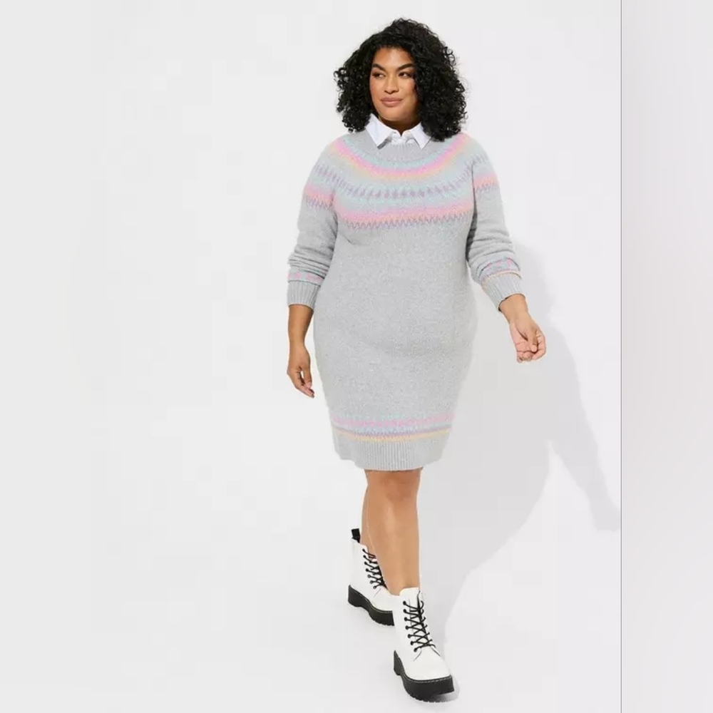 torrid Light Gray Fair Isle Sweater Mini Dress Size 2